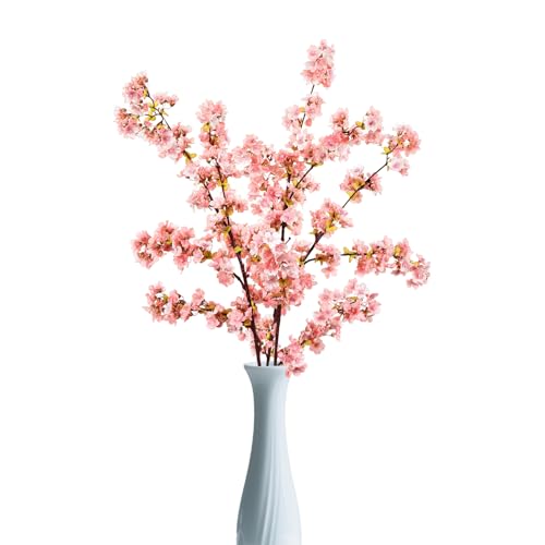 39.3 Inch Pink Cherry Blossom Branches Fake Cherry Blossom Bouquets Long 3pcs Branches Flowers Stems Silk Tall Japanese Fake Flower Arrangements for Home Wedding Party Decoration - color: Pink