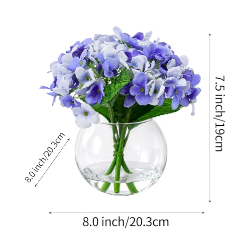 2 Pcs Hydrangea Artificial Flowers - Fake Flowers Real Touch Floral Arrangement with Faux Water in Glass Vase, Home, Bathroom and Office Table Centerpiece Decor