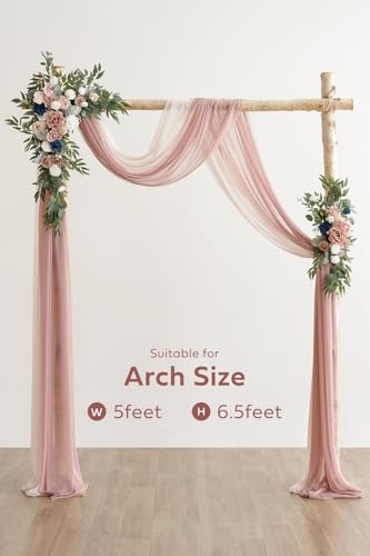 Ling's moment Pink Blue Artificial Wedding Arch Flowers Kit Pack of 4, 2pcs Hanging Flower Arrangement 2pcs Chiffon Drapes Ceremony Reception Fake Rose Arbor Backdrop Floral Party Outdoor Decorations - color: Pk-dusty Rose & Navy