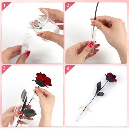 Wzifyf 50 Pcs Flower Water Tubes with 50 Pcs Clear Single Rose Sleeve Holder for Bouquets with 72 Ft Ribbon Flower Vials Individual Single Stem Floral Wrapping Bag for Mother's Day Florist Supplies - color: Clear, size: single flower wrap