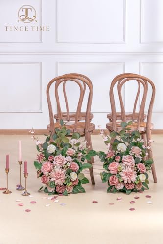 TINGE TIME Free-Standing Artificial Flower Set of 2, Table Centerpiece with Rubber Pad, Silk Fake Flower for Wedding Centerpiece Archway Aisle Welcome Entrance (DustyRose&Cream) - color: Dustyrose&cream