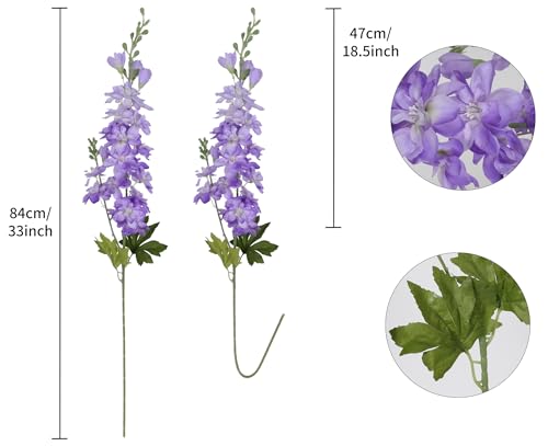 6PCS Light Purple Artificial Delphinium 33" Long Stems Silk Flowers Larkspur for Tall Vase Wedding Centerpieces Home Decor Indoor - color: Light Purple