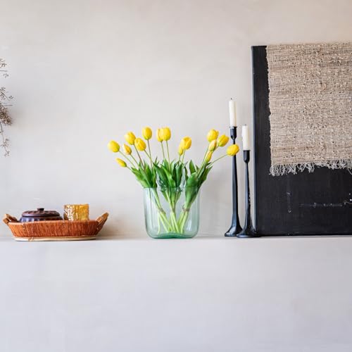 Artificial Tulips Flowers,Soft Touch Latex Bouquet, Fake Tulips,Spring Wedding Home Room Table Centerpiece Decor - color: 15pcs Yellow(no Vase)