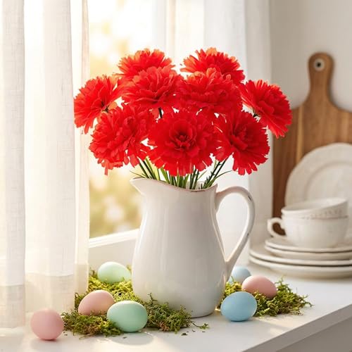 Larksilk 500 Pack Artificial Carnations - Bulk Silk Flowers for Weddings, Mother's Day, Graduations, Easter & Memorial Day - 3.5" Heads, 5" Stems, Real Touch Petals, 18 Colors Available - Red - color: Red, size: 500