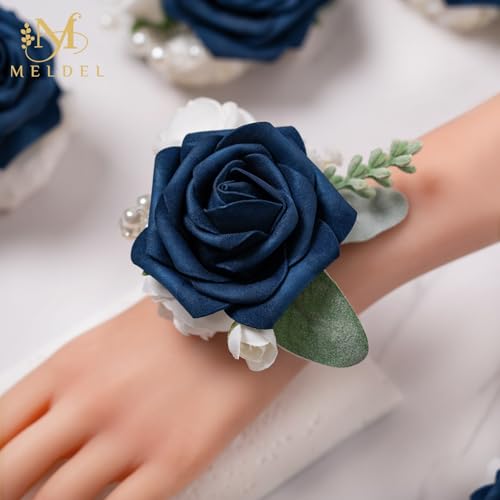 6Pcs Blue Faux Foam Rose Women Wrist Corsages for Wedding Prom | Artificial Foam Rose Corsages Wristlet for Wedding Prom Bride Bridesmaids Party Homecoming Ceremony Anniversary - color: 6pcs Blue Wrist Corsage