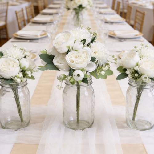16 Bundles Artificial Flowers Peonies, Silk Faux Peony Bulk Floral Arrangements Bundles Fake Peonies for DIY Bouquet for Vase Centerpiece Home Wedding Party Centerpiece(White) - color: White