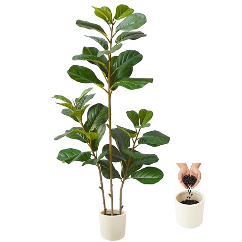 Warmplants Artificial Fiddle Leaf Fig Tree, 5ft Tall Fake Ficus Lyrata Tree with White Planter, Faux Fig Plant for Indoor Home Office Living Room Décor - color: Fiddle, size: 5ft