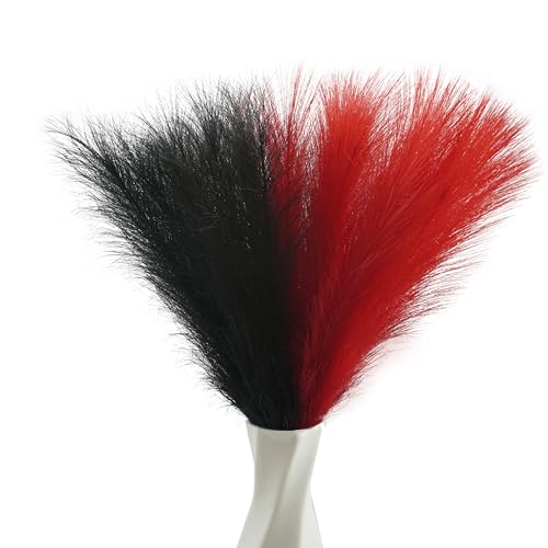 40pcs Artificial Pampas Grass 21.6" Faux Dried Flowers Pompas Grass Bouquet Flower Arrangement and Vase Filler for Gothic Room Decoration Wedding Party Boho Home Decor - color: Black & Red