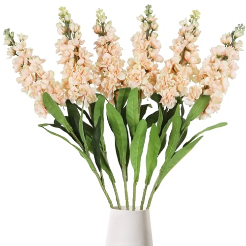 IPOPU 6PCS Snapdragon Artificial Flowers 31.50" Delphinium Fake Flowers Long Stem Antirrhinum Majus Silk Flowers Larkspur Faux Flower for Home Wedding Decorations Floral Arrangement (Light Champagne) - color: Light Champagne