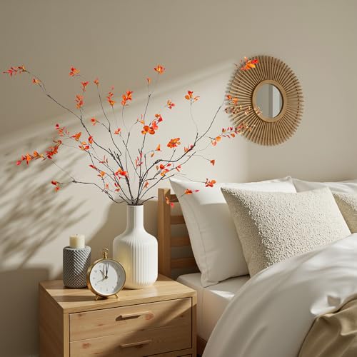 Artificial Ficus Branches 47.2" Artificial Eucalyptus Stems Fake Ficus Branches Faux Plants Greenery Leaves Filler Vase for Home Decor Green Twig Leaf Office Wedding Decoration 4PCS Orange - color: 47.2"orange 4pcs