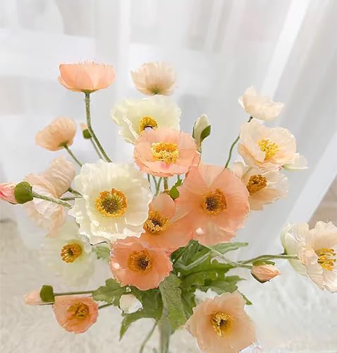 6pcs Artificial Poppy Flowers Spring Flowers Real Touch Flowers Silk Fake Poppy Flowers with Stems Faux Poppy for Home Table Centerpieces Floral Arrangement Wedding Bouquet Mixed Decoration - color: Pink-white