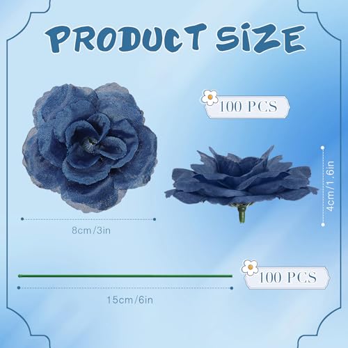 Yunlly 100 Pcs Artificial Flowers Fake Silk Roses Long Stem Rose Bouquet Wedding Party Home Decor for DIY Baby Shower Centerpieces Tables Home Decorations(Navy Blue) - color: Navy Blue
