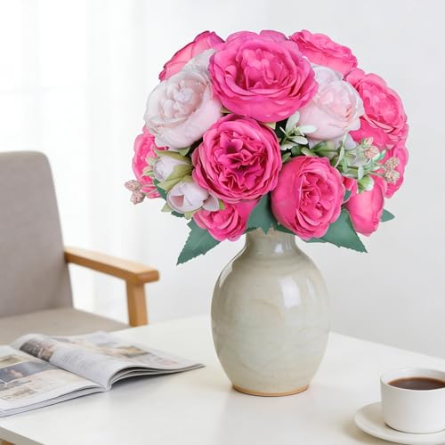 2 Pack Pink Artificial Peony Bouquet |Silk Peonies with Buds & Foliage, Realistic Faux Flower Available for Wedding Bridal, Party Backdrop Decor, Wreath DIY, Home Table Centerpiece,Door Garland - color: Pink