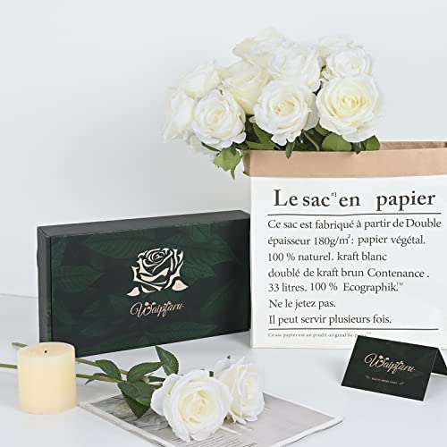 Waipfaru 8 Pcs Fake White Roses Artificial Flowers Bulk, Real Touch Silk Faux Roses with Long Stems for Wedding Bouquet Vase Flower Arrangement Table Centerpieces Home Decor (White) - color: A-white, size: 8 Pcs