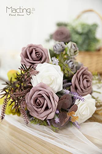 MACTING Artificial Rose Flowers 30PCS Real Touch Fake Flowers with Stem Soft Foam Roses for DIY Wedding Bouquets Table Centerpieces Baby Shower Party Spring Home Valentines Day Decor,Dusty Purple Pink - color: Dusty Purple Pink, size: 30PCS