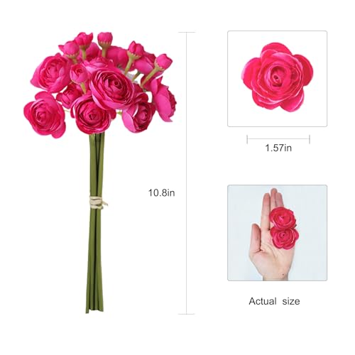 18 Pcs Ranunculus Artificial Flowers Hot Pink Faux Ranunculus Flowers Real Touch Mini for Wedding DIY Bouquets Home Decor Arrangements - color: Rose