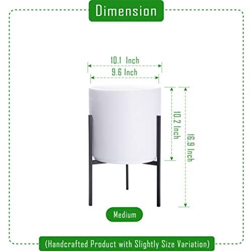 D'vine Dev Modern White Plants Pot Cylinder Planter with Heavy Duty Stand, Medium 10 Inch Pot, 16.3 Inch with Stand Height, 96-T-A-2 - color: White, size: Medium 10 Inch