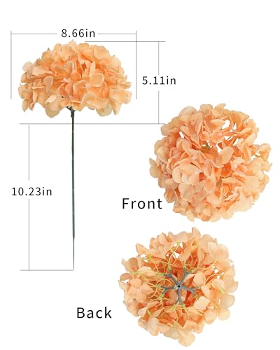 DuHouse 8.7" Silk Hydrangea Flower Heads with Stems Fake Hydrangeas Flowers for DIY Wedding Centerpiece Home Decor,Pack of 6(Peach Fuzz) - color: Peach Fuzz