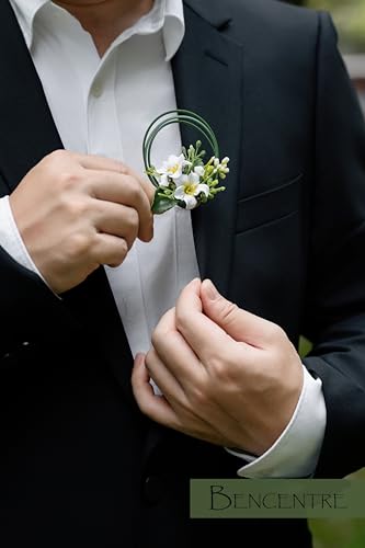 White Boutonniere Set for Men - Groomsmen & Groom - Wedding, Anniversary & Formal Dinner Party (6 Pack) - color: White Wreath, size: set of 6