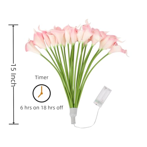 20pcs Lighted Artificial Calla Lily Bouquet Light Faux Floarl Night Light Real Touch Flower Lamp LED Calla Lily lighted Artificial Flower for Holiday Gifts Home Kitchen Decor(Light Pink, No Vase) - color: Light Pink