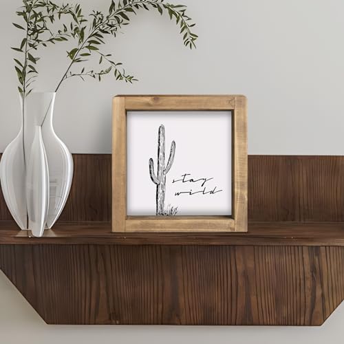 Western Wall Decor, Cactus Wall Art, Wood Southwest Desert Sign, Southwestern Living Room Aztec Home Farmhouse Table Desk Shelf Boho Decorations - color: Cactus-W