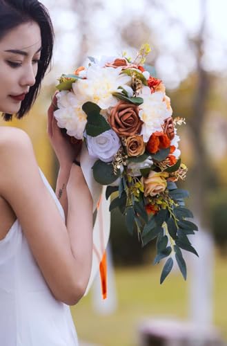 Wedding Bouquets for Bride Bridal Bouquet Bridesmaid Bouquet Tossing Bouquet for Wedding Ceremony Wedding Anniversary, Wedding Gifts, Chic Terracotta and Orange Style - color: Sunset Red