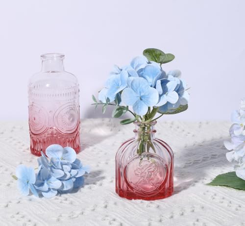 5pcs Pink Glass Bud Vase Set, Small Flower Vases for Centerpieces in Bulk, Mini Vintage Vase for Home, Wedding, Table Decor - color: Pink, size: 5pcs