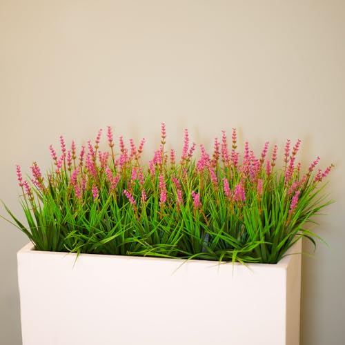 Artificial Plants Outdoor 12 Bundles Fake Monkey Grass Fade Resistant Plastic Faux Flowers Look Real for Porch Patio Home Garden Pot Decor (12 Bundles Pink Monkey Grasses) - color: 12 Bundles Pink Monkey Grasses
