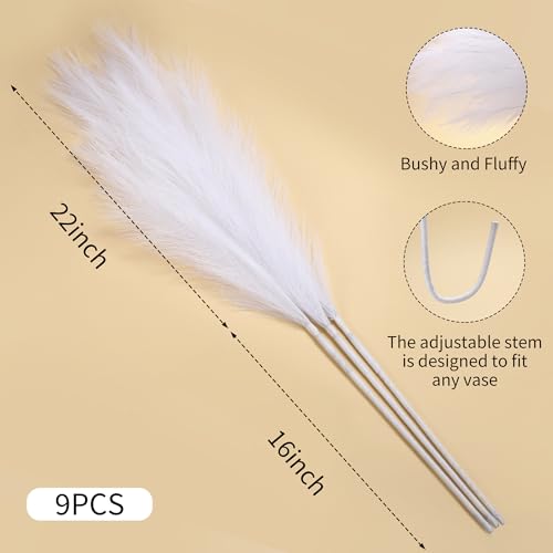 Wertuirk 9 Stems White Faux Pampas Grass - 38 Inch Tall Artificial Pompous Grass Decor, Large Fake Pompas Floral for Vase Filler, Wedding Centerpieces, Party, Christmas and Home Decor (White) - color: White
