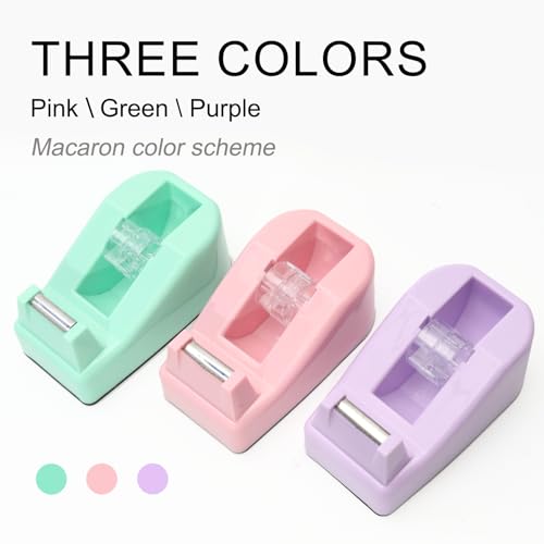 Desktop Tape Dispenser Heavy Duty Desk Accessories Floral Office Tape Dispensers, Weighted Non-Skid Base, Macaron Purple - color: Purple