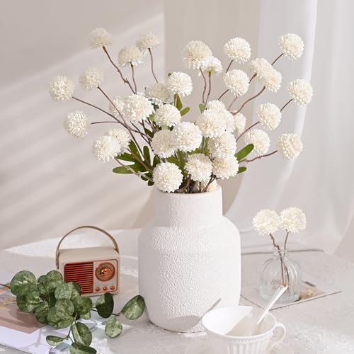 Waipfaru 10pcs Fake Silk Pompon Mum Artificial Flowers, Bulk Faux Mini Chrysanthemums, for Centerpieces Wedding Fillers Champagne Arrangements Shower Decorations, White - color: White