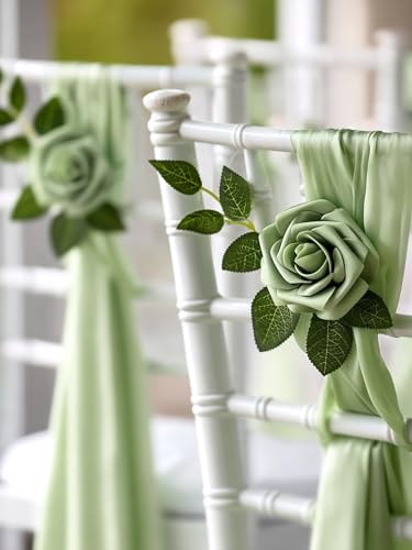 InnoGear Artificial Flowers, 50 Pcs Elf Green Rose Foam Fake Roses Bulk with Stems for Spring St. Patrick's Decoration DIY Wedding Bouquets Centerpieces Bridal Shower Party Christmas Tree - color: Elf Green