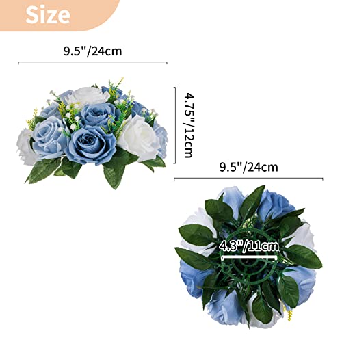 NUPTIO Flower Balls Table Centerpieces: Dusty Blue & White Fake Rose | 2 Pcs Artificial Floral Bouquet Arrangement for Wedding Bridal Shower Birthday Party Decor - color: Dusty Blue & White, size: 2 Pcs