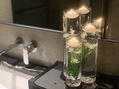 White Orchid Floating Flower for Table Centerpieces Artificial Phalaenopsis Glass Cylinder Vase Fillers Floating Candles Fake Ice Cubes Wedding Party Pool Bar Restaurant Festival Decoration - color: White 2
