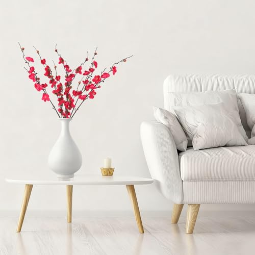 Cherry Blossom Branches Artificial Flowers for Winter Spring Indoor Decoration, Plum Fake Peach Plants for Wedding Home Office Bedroom Party Decor (Rose red, 22in) - color: Rose Red, size: 22in