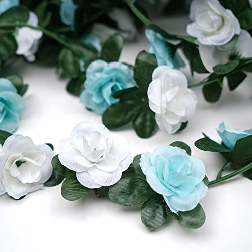BLEUM CADE 12Pcs 98.4Ft Flower Garland Artificial Rose Vines for Bedroom, Cute Fake Hanging Flower Vines Floral Garland Decorations for Wedding Party Wall Room Decor Aesthetic - color: Blue & White, size: 12 Pcs