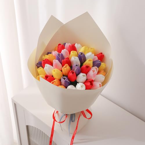 30 Pcs Artificial Tulips PU Faux Flowers, Pink Real Touch Fake Tulips for Valentine's Day Spring Easter Home Kitchen Wedding Decorations and New Year Decor - color: Pink