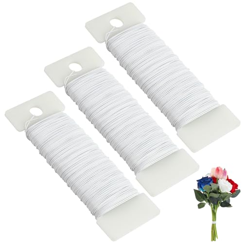 CCINEE 22 Guage White Floral Wire,3 Rolls 115 Yard White Florist Paddle Wires for Flower Arrangment, Christmas Wreath Making Garland Decoration Supply - color: White