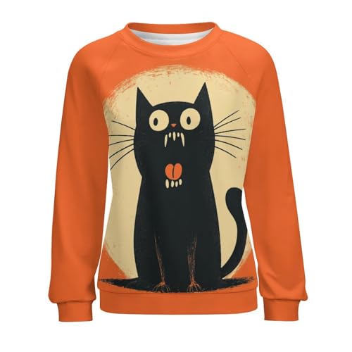 domirica Halloween Sweatshirts for Women Black Cat Print Pullover Crewneck Oversized 2024 Fall Fashion Casual Warm Shirt - color: Ah, size: Large