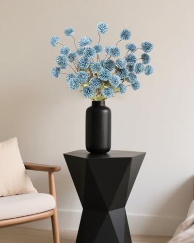 DuHouse 6pcs Artificial Flowers Faux Silk Pompon Mum,Silk Small Mini Chrysanthemum Ball with Stems for DIY Bouquets Centerpieces Vase Home Table Kitchen Decorations(Dusty Blue) - color: Dusty Blue, size: 6pcs