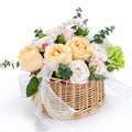 Flower Girl Basket, Wicker Rattan Wedding Flower Basket with Pearl Handle, Lace Bows and Lining, Handwoven Rustic Elegant Small Basket for Wedding Party Home Garden Decoration Outdoor Picnic