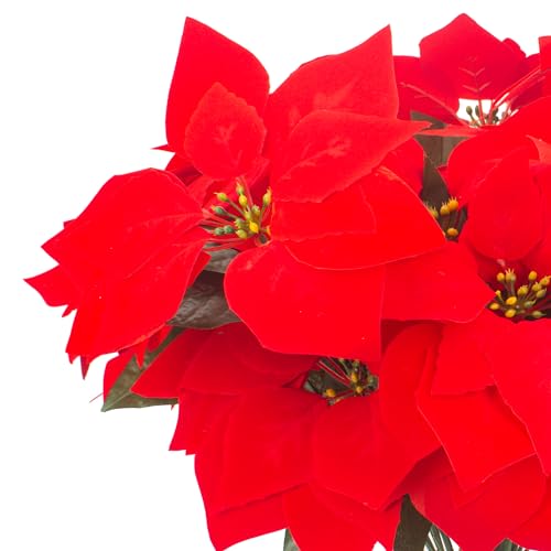 Grunyia 5 Artificial Poinsettia Flowers Bouquet Christmas 7 Heads 19.6”Faux Red Poinsettia Bush Fake Flowers for Home Porch Xmas Tree Garden Indoor Outdoor Office Christmas Decorations