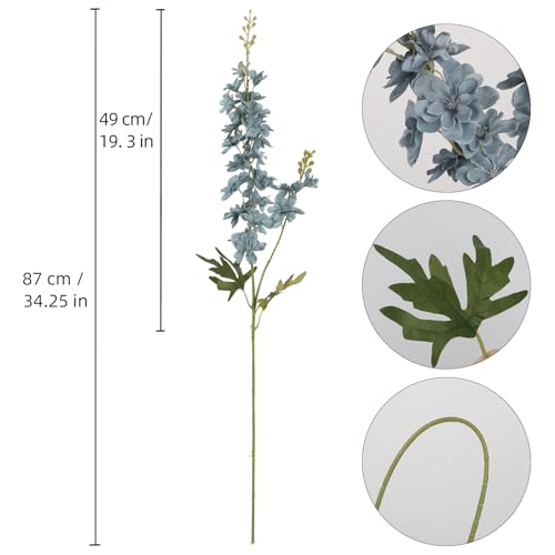 6PCS Dusty Blue Delphinium Artificial Flowers, 34.25" Long Stems Silk Larkspur Dusty Blue Flowers for Tall Vase Faux Delphinium for Wedding Centerpieces Home Decor Indoor - color: Dusty Blue