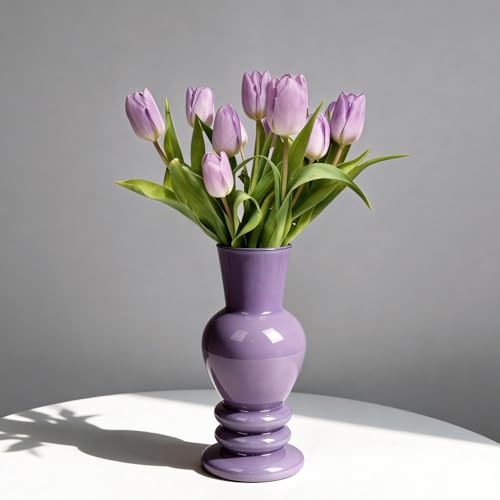 Handmade Glass Vase with Porcelain-Like Finish 8" Roman Column Vase for Flowers Matte Morandi Mother's Day Vase for Modern Home Decor Easter Table Decorations (Lavender) - color: Lavender