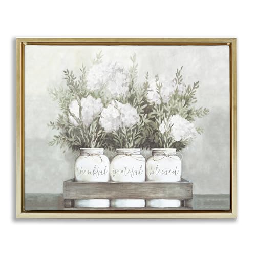 'Pristine Hydrangea Bouquet Sentiments'| Floating Frame Canvas Art | Stupell Industries | Gold, 31 x 25 Inches, Easy to Hang and Sturdy, Made in USA, by Dogwood Portfolio - color: Metallic Gold (Matte), size: 30"L x 24"W