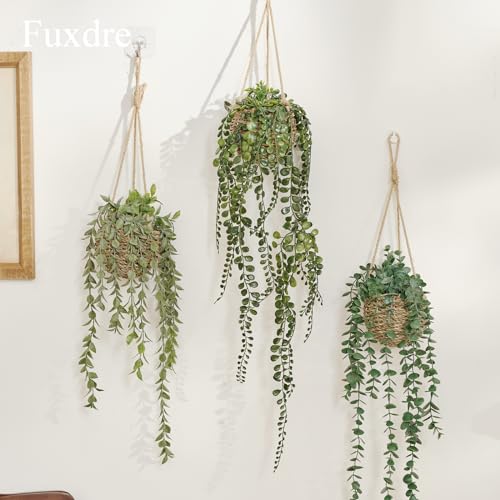 3 Pack Mini Artificial Hanging Greenary Fake Hanging Plants in Basket for Wall Living Room Decor Bathroom Shelf Home Indoor - color: Hanging-a-3pcs