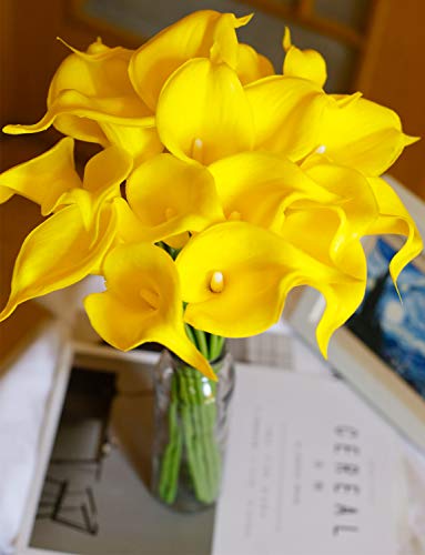 DuHouse 20Pcs Artificial Calla Lily Flower Real Touch Latex Flowers for DIY Wedding Bouquet Party Home Decor (Yellow) - color: Yellow, size: 20pcs