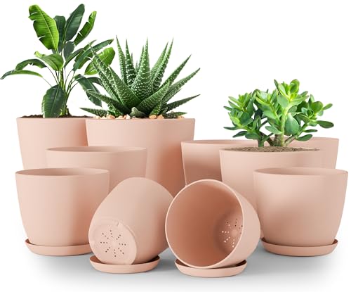 Utopia Home - Plant Pots Indoor with Drainage - 7/6.6/6/5.3/4.8 Inches Home Decor Flower Pots - Plastic Planters for Indoor Plants, Cactus, Succulents Pot (Pink, Pack of 10) - color: Peach Pink, size: Pack of 10
