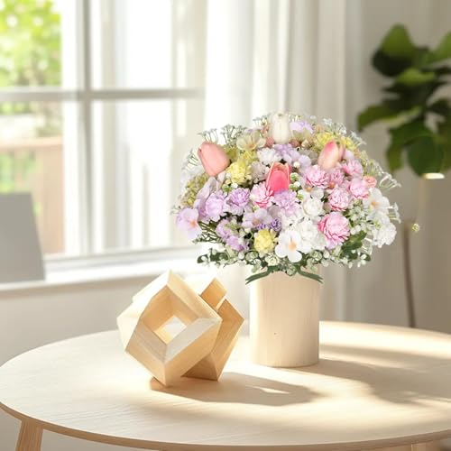 Florielle Artificial Hydrangea Bouquet Fake Silk Flower with Faux Tulips Baby's Breath for Spring Summer Wedding Centerpieces Home Decor Party Table Floral Arrangements (Multi Color) - color: Multi Color