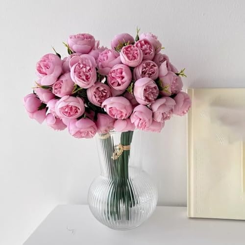 27 Heads Roses Peony Fake Flowers Retro Silk Artificial Rose Flowers (Deep Pink) - color: Deep Pink